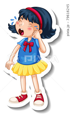 Sticker template with a girl crying cartoon character isolated 79616245