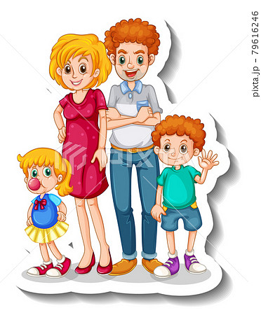 A sticker template with small family members cartoon character 79616246