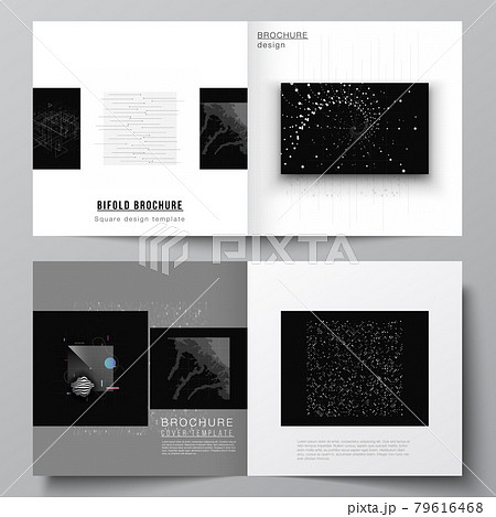 Vector layout of two covers templates for square bifold brochure, flyer, cover design, book design, brochure cover. Abstract technology black color science background. Digital data visualization. 79616468