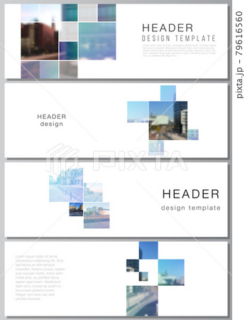 Vector layout of headers, banner templates for website footer design, horizontal flyer design, website header backgrounds. Abstract design project in geometric style with blue squares. Vector layout of headers, banner templates for website footer design, horizontal flyer design, website header backgrounds. Abstract design project in geometric style with blue squares. 79616560