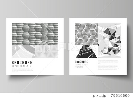 Minimal vector illustration of editable layout of two square format covers design templates for brochure, flyer, magazine. Abstract geometric triangle design background using triangular style patterns 79616600