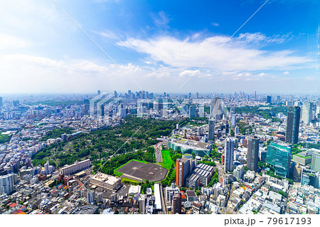 東京風景　2021年7月　ワイド　六本木から望む新宿　国立競技場方面 79617193