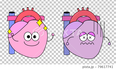 心臓のシンプルなかわいいキャラクター。健康なものと不健康なものの二つ。 79617741