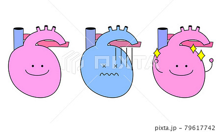 心臓のかわいいシンプルなキャラクターイラスト 健康なものや不健康なものの三つ のイラスト素材