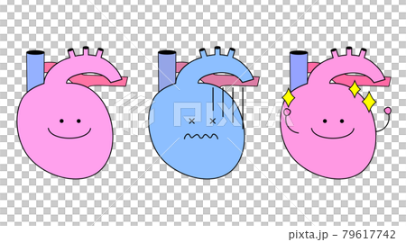 心臓のかわいいシンプルなキャラクターイラスト 健康なものや不健康なものの三つ のイラスト素材