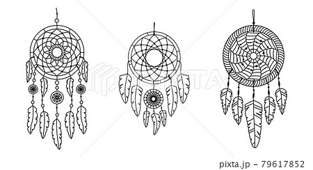 Set Of Vector Dreamcathers In Boho Style のイラスト素材