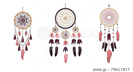 Set of vector dreamcathers in boho style. Mystical interiors. Set of vector dreamcathers in boho style. Mystical interiors. 79617857