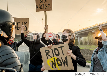 Group of protesters on road Group of protesters on road 79618057