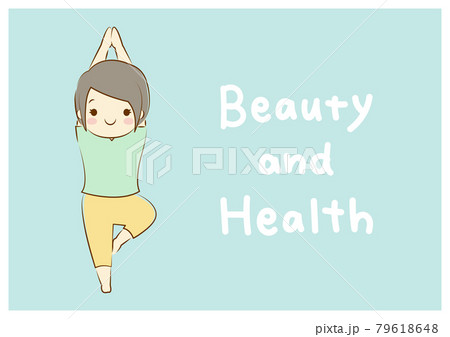 ヨガ,木のポーズ,美容と健康を意識する女性,Beauty and Health文字 79618648