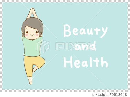 ヨガ,木のポーズ,美容と健康を意識する女性,Beauty and Health文字 79618648