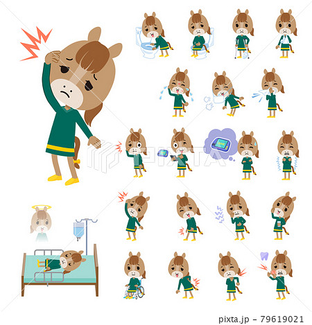 怪我や病気状態のウマの女の子のセット 79619021