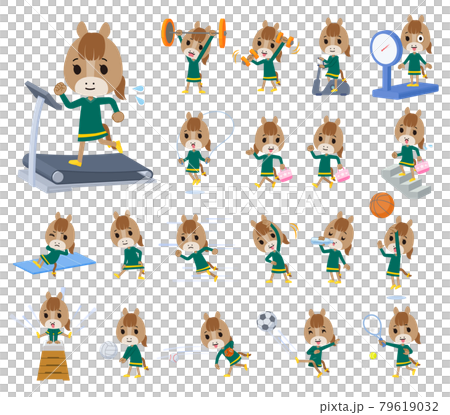 エクササイズやスポーツに関するウマの女の子のセット 79619032