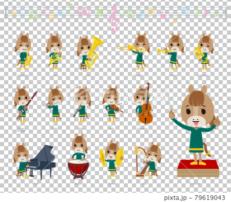 クラシック音楽演奏に関するウマの女の子のセット 79619043