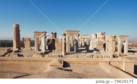 Persepolis - the palace of Darius the Great. Built on the south west from Apadana palace. In old Persian called Tacara. The central part of palace was rectangle shape, with 12 columns. Persia, Iran. Persepolis - the palace of Darius the Great. Built on the south west from Apadana palace. In old Persian called Tacara. The central part of palace was rectangle shape, with 12 columns. Persia, Iran. 79620175