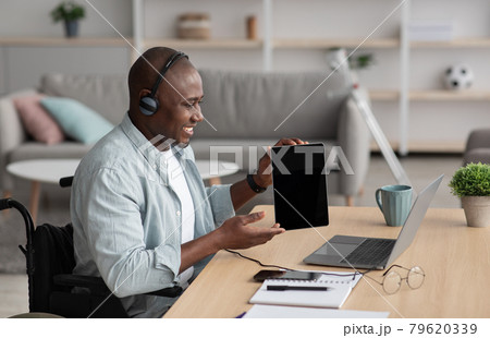 Businessman working from home. Digital presentation remotely and new normal Businessman working from home. Digital presentation remotely and new normal 79620339