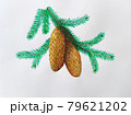 Spruce branch with two cones 79621202