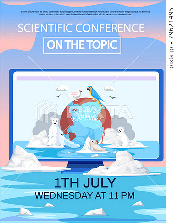 Polar animals around planet during melting of glaciers. Scientific conference about global warming 79621495