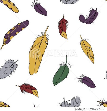 Seamless pattern with hand drawn doodle boho feathers. Bohemian texture. 79622485