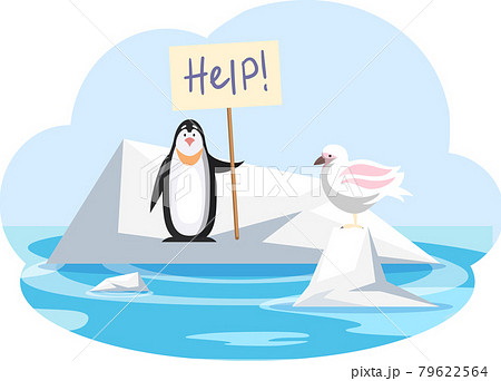 Seagull And Penguin On Ice Floe Need Help Stock Illustration