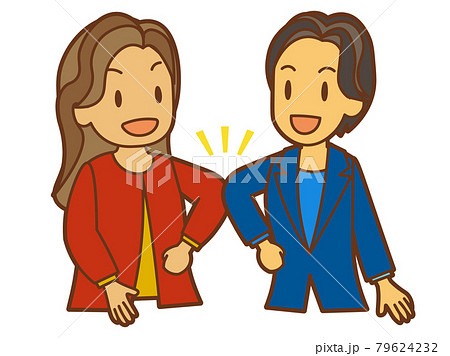 肘タッチで挨拶する女性二人 79624232