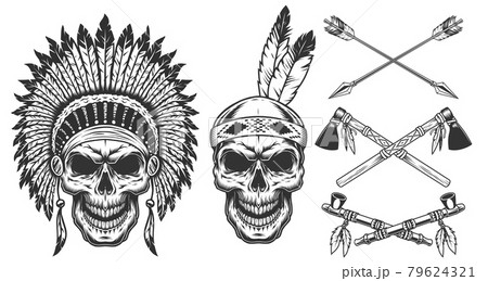 Set of skull in indian headwear 79624321