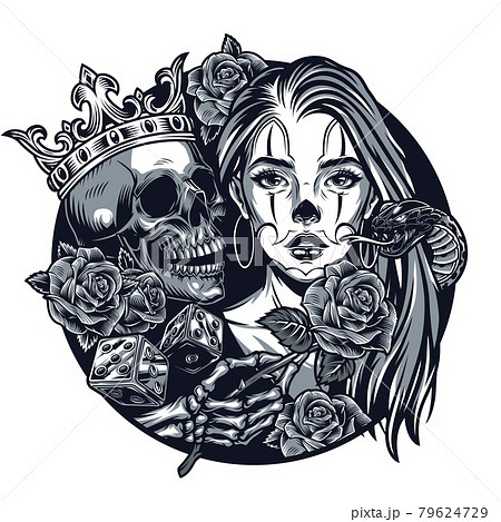 Vintage Chicano Tattoo Round Conceptのイラスト素材 Vintage Chicano Tattoo Round Conceptのイラスト素材