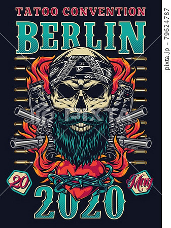 Vintage tattoo fest colorful poster 79624787