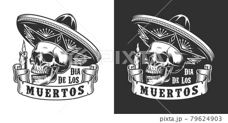 Dia De Los Muertos monochrome label 79624903