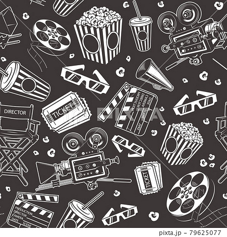 Seamless pattern with cinema elements 79625077