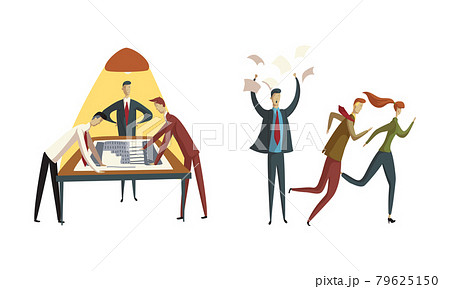 Business Meeting of Entrepreneur and Worker in Office Discussing Plan and Strategy of Company Vector Set 79625150