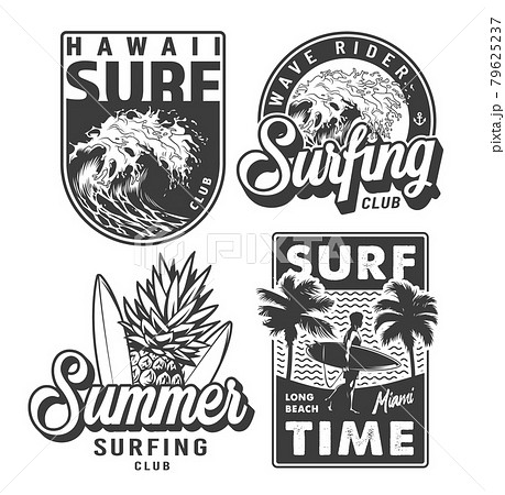 Vintage monochrome surfing prints set 79625237