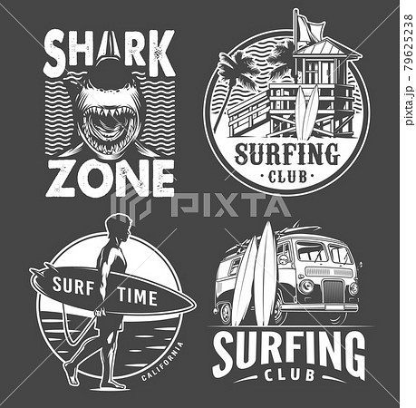 Monochrome vintage surfing badges set 79625238