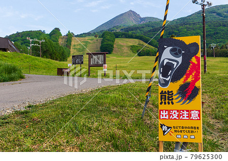 猪苗代スキー場の熊出没注意看板の写真素材 [79625300] - PIXTA