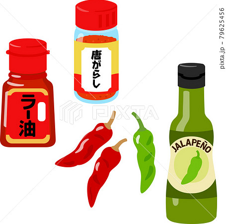 トウガラシを使った調味料のイラストセット 79625456