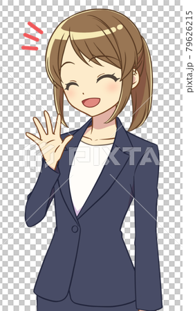 Woman in suit raising hands 79626215