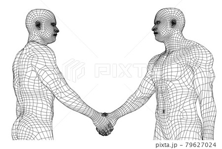 Two men shaking hands. Vector 79627024