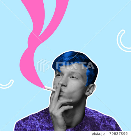 Contemporary art collage and modern design. Summer mood. Concept of idea, inspiration, creativity and beauty. Hipster, teddy- boy Contemporary art collage and modern design. Summer mood. Concept of idea, inspiration, creativity and beauty. Hipster, teddy- boy 79627396