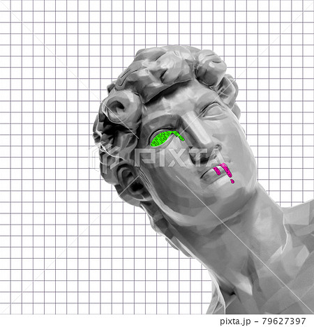 Modern conceptual art poster with ancient statue. Contemporary art collage 80s. Black and white Modern conceptual art poster with ancient statue. Contemporary art collage 80s. Black and white 79627397