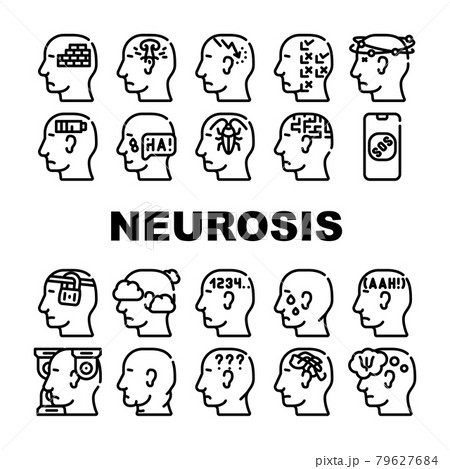 Neurosis Brain Problem Collection Icons Set Vector 79627684