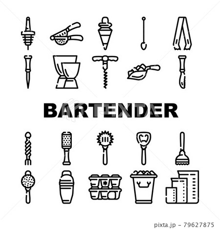 Bartender Accessory Collection Icons Set Vector Bartender Accessory Collection Icons Set Vector 79627875