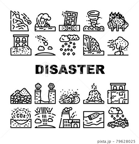 Disaster Destruction Collection Icons Set Vector 79628025
