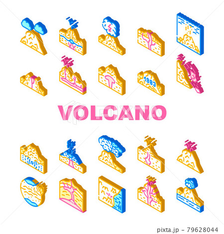 Volcano Lava Eruption Collection Icons Set Vector Volcano Lava Eruption Collection Icons Set Vector 79628044