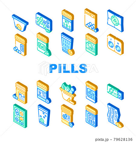 Pills Medicaments Collection Icons Set Vector Illustration 79628136