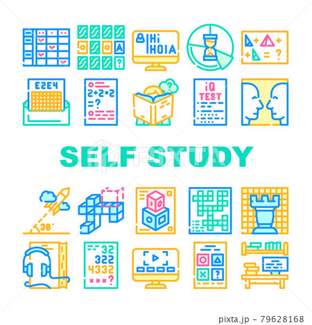 Self Study Lessons Collection Icons Set Vector 79628168