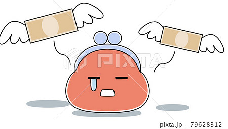 飛んでいくお札と悲しむお財布ちゃん 飛んでいくお札と悲しむお財布ちゃん 79628312