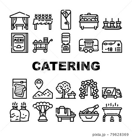 Catering Food Service Collection Icons Set Vector 79628369