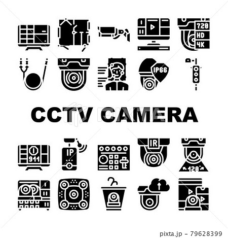 Cctv Camera Security Collection Icons Set Vector 79628399