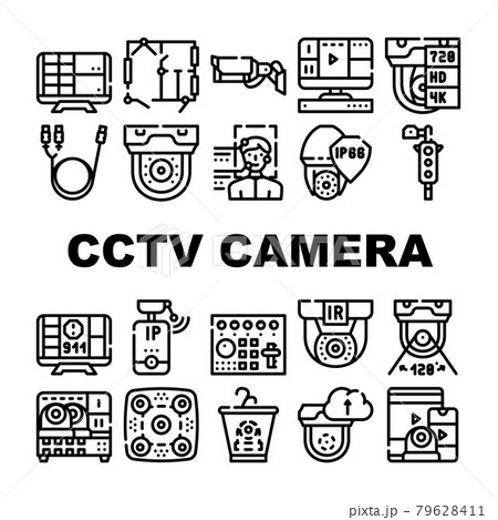 Cctv Camera Security Collection Icons Set Vector 79628411
