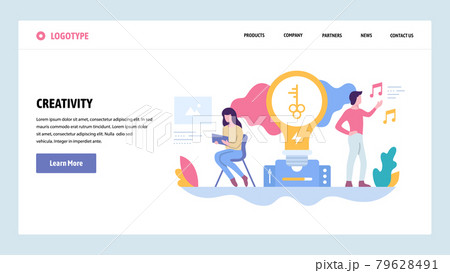 Vector web site gradient design template. Creative process and new ideas. Creativity concept. Landing page concepts for website and mobile development. Modern flat illustration. Vector web site gradient design template. Creative process and new ideas. Creativity concept. Landing page concepts for website and mobile development. Modern flat illustration. 79628491