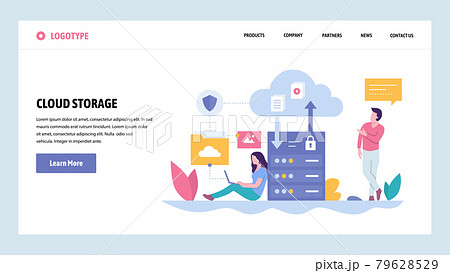Vector web site gradient design template. Cloud storage server technology. Secure data upload and download. Landing page concepts for website and mobile development. Modern flat illustration. 79628529